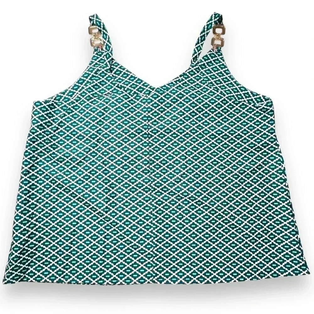 SHEIN Curve VCAY Plus Geo Print Cami With Gold Chain Link Spaghetti Strap 1X - Picture 5 of 13